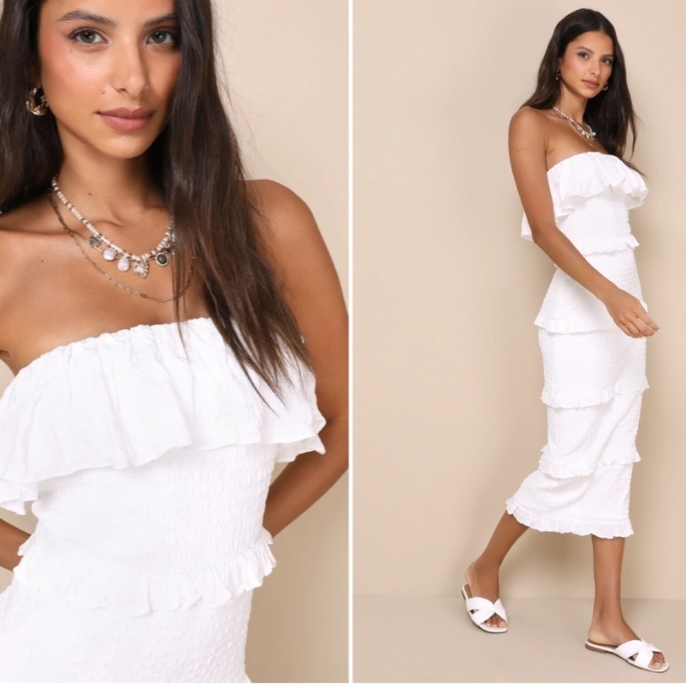 LULUS Bridal Bachelorette Engagement Bridal Shower Sexy HOneymoon Ruffles midi